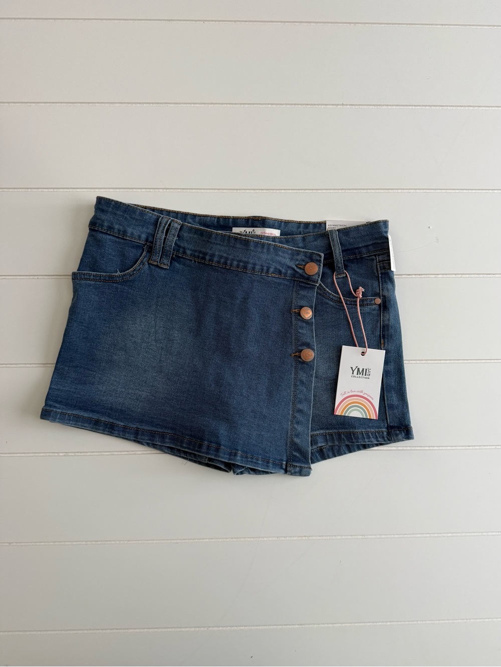 YMI Dark Blue Denim Skort with Button Detail